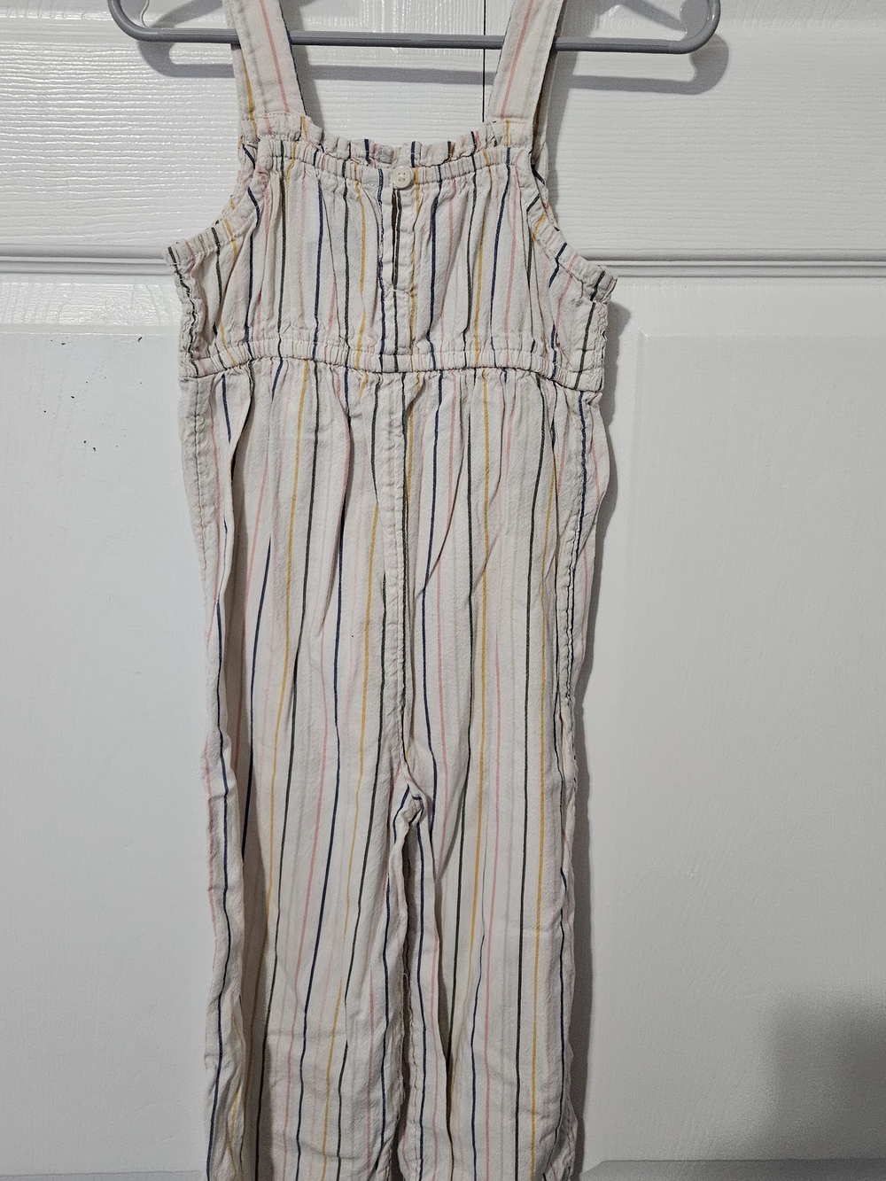 Old Navy Cream Striped Cotton Overalls with Multicolor Lines